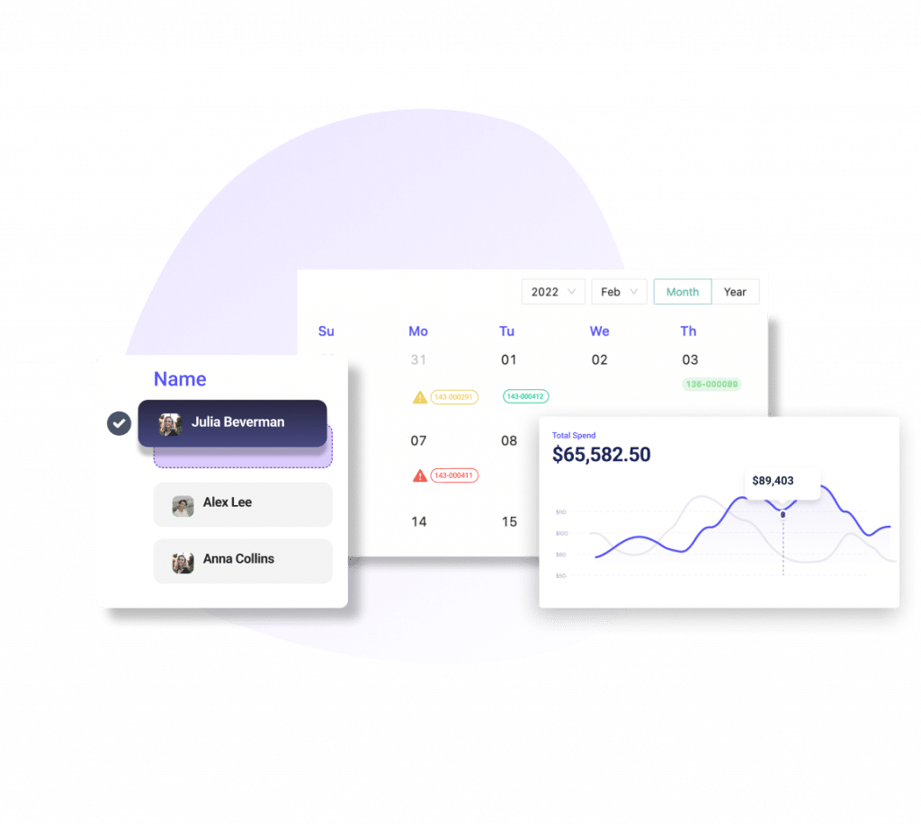 A dashboard with a purple background and graphs.
