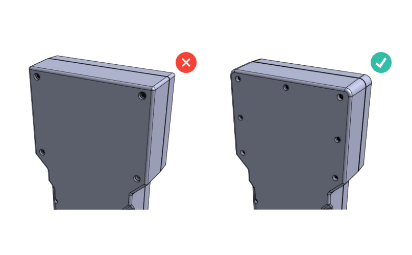 Comparison between incorrect and correct designing of waterproof enclosures for a mechanical component.