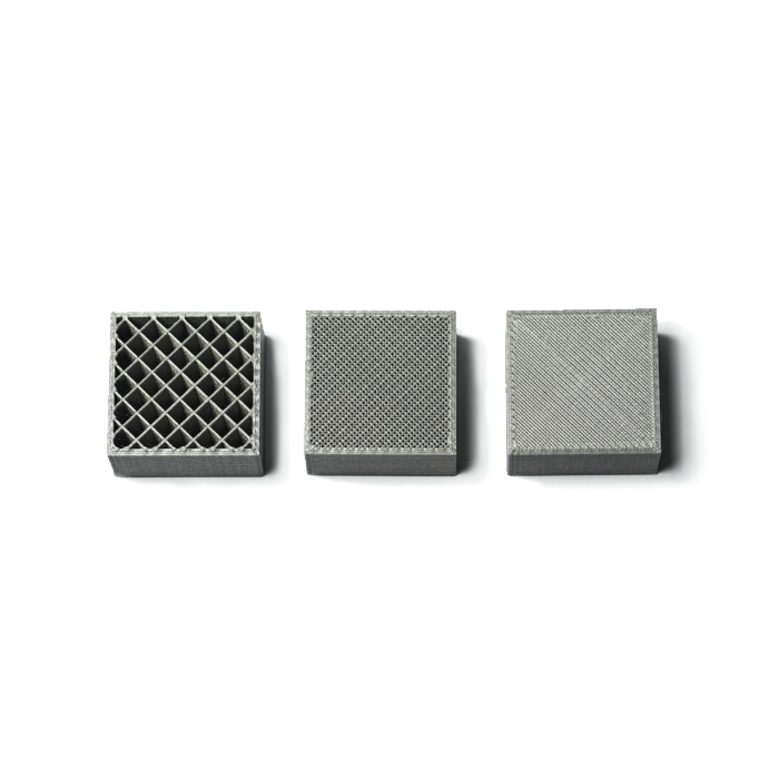 Three different types of metal mesh textures on square samples displayed against a white background.