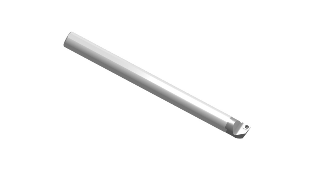 A sleek, white, elongated cylindrical object crafted through precise aluminum machining features a slanted end, set against a plain white background.