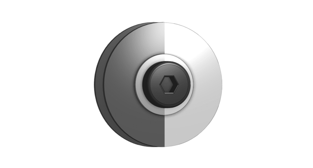 Free-spinning drive pulley composed of half Delrin and half nylon.
