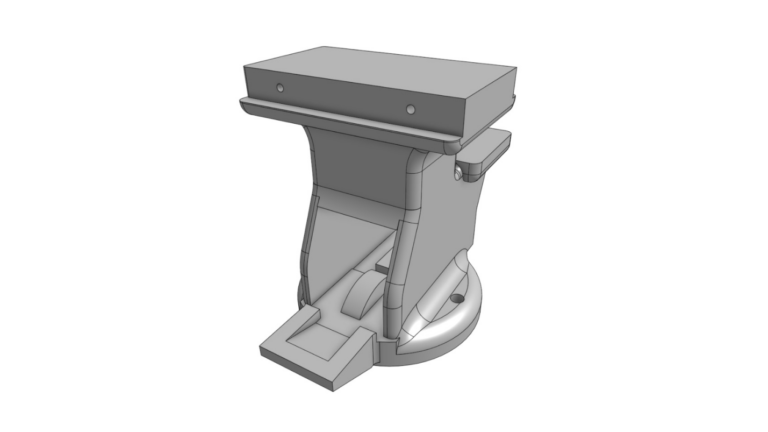 a lightweight vise frame mechanical component featuring a flat top, angled base, and circular platform.