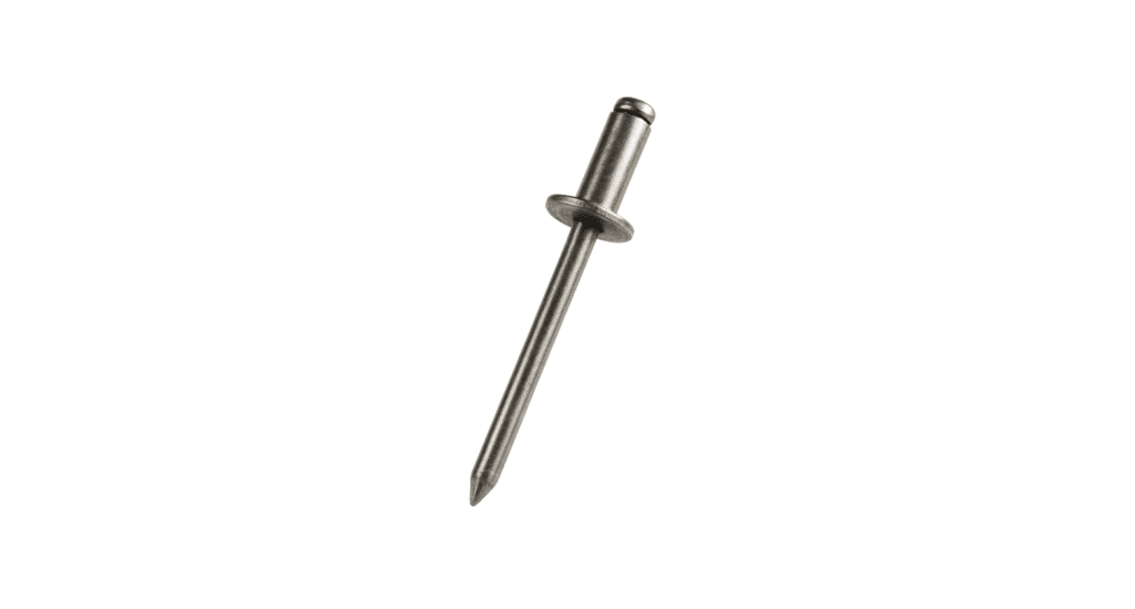A single metal pop rivet isolated on a white background.