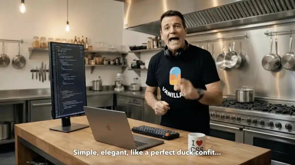 Jiga concept image of a man cooking in the kitchen while working on a laptop and monitor, showing a modern take on ownership and trust