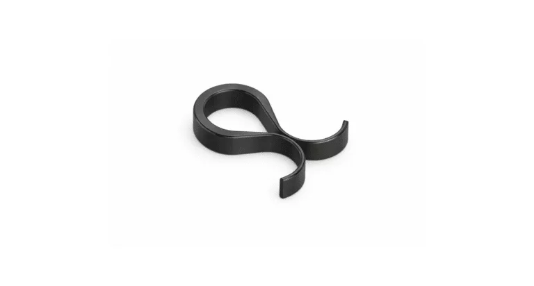 A black, S-shaped plastic clip with curved ends, placed on a white background.