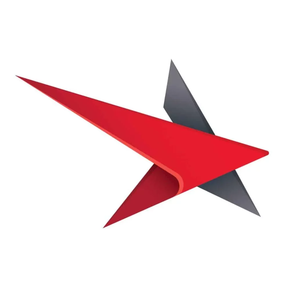 A geometric, abstract logo featuring intersecting red and gray shapes forming a stylized arrow or plane on a white background, ideal for top precision manufacturing solutions companies.