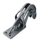 A metallic, 3D-printed bracket with a flat base and intricate, curved structural supports.