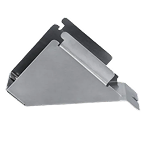 Metal laptop stand with an angled, foldable design and a slot for ventilation, shown against a plain light background.