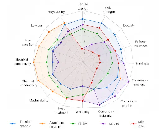 Comparison of sheet metal material properties used to balance shape, cost, and productivity in prototyping.