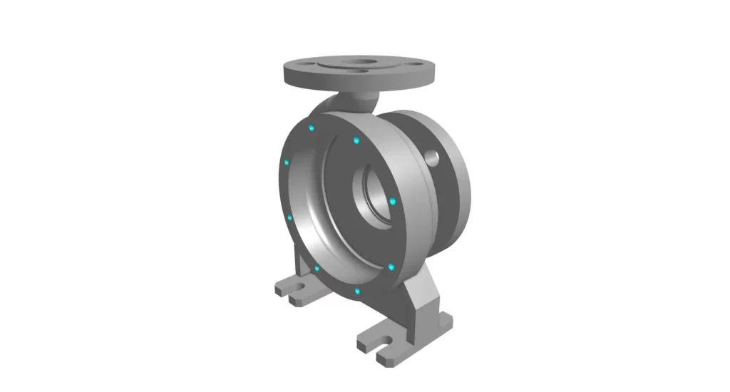 Cast and CNC-machined pump housing built for sealed, high-strength service in oil and gas process equipment.