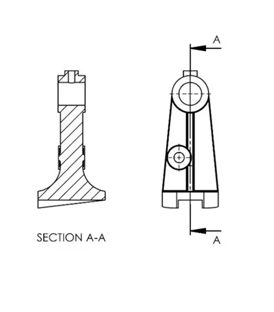 Heavy chain-dotted line marking a cutting plane for a section view on an engineering drawing.
