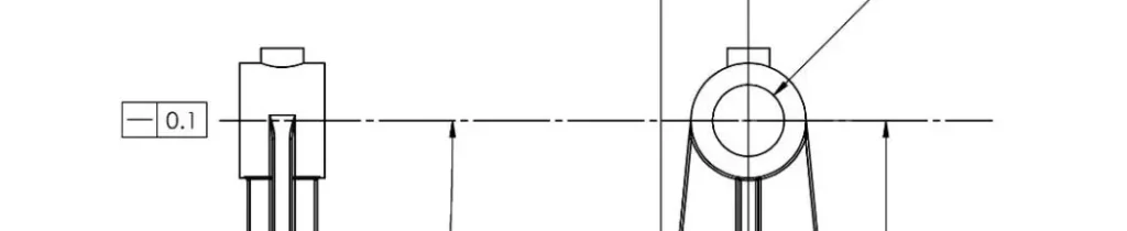 Bore dimensioned against three datums, each labeled with the indicators that fix its location.