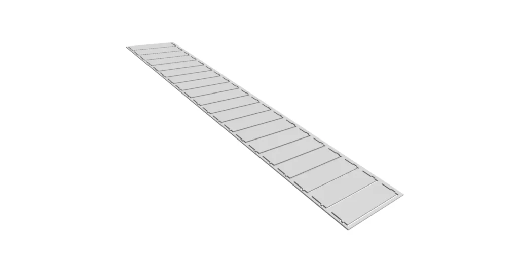 Flat laser-cut fan blade layout in 1mm electro-galvanized mild steel, the first step in prototype fabrication.
