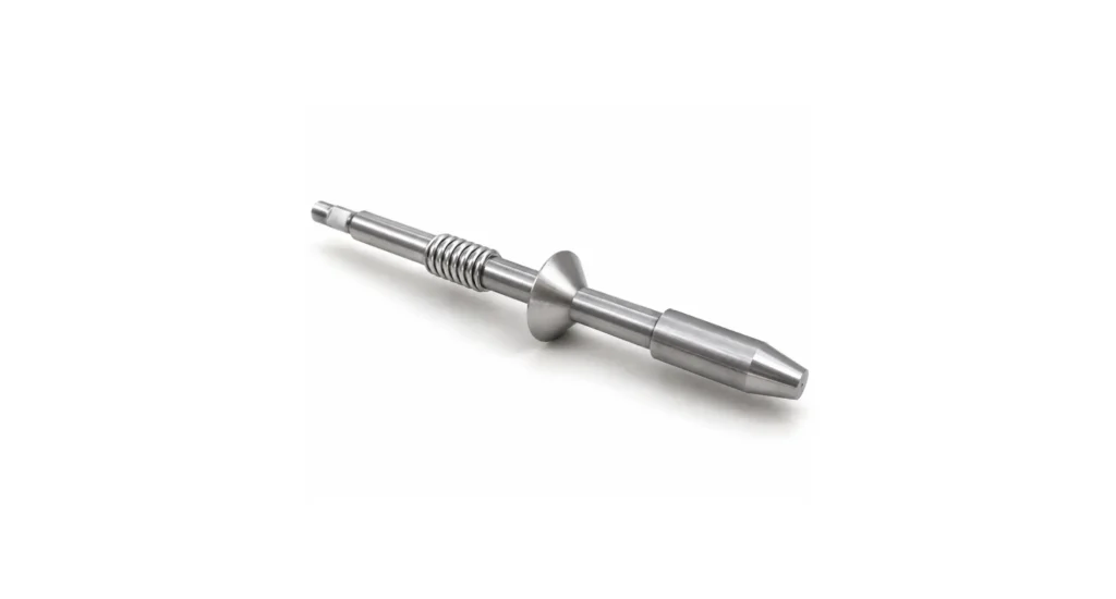 Machined stainless steel pneumatic valve stem used to illustrate the difference between Cpk short-term capability and Ppk long-term process performance