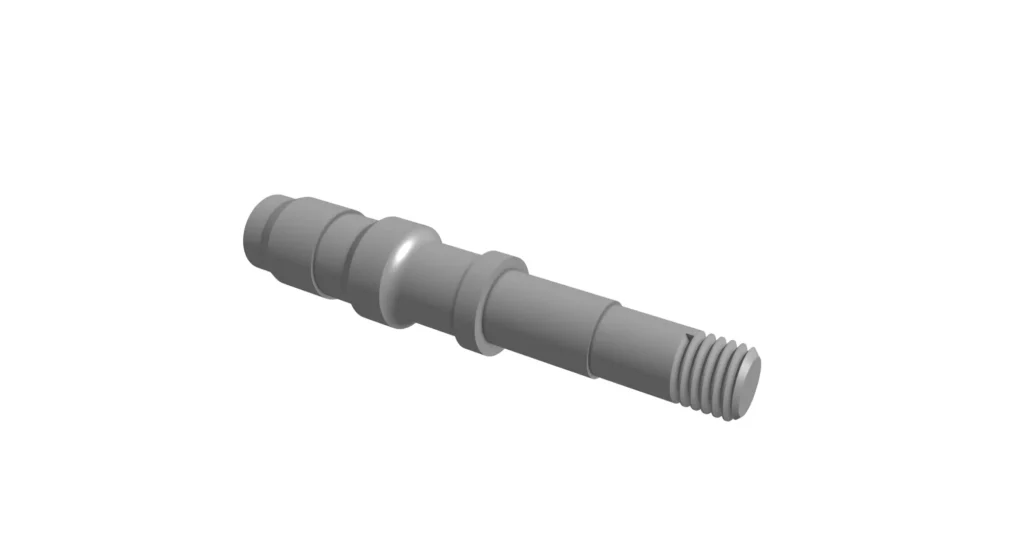 CAD model of a stainless steel valve actuation shaft that needs passivation after machining to prevent pitting corrosion, staining and media contamination in harsh environments
