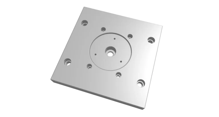 Injection mold tool plate machined with multiple counterbores so fastener heads sit flush with the surface