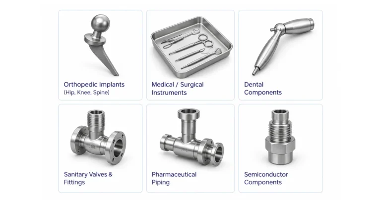 Chart of electropolishing benefits for stainless steel parts: corrosion resistance, lower friction, sterile surfaces and bright cosmetic finish